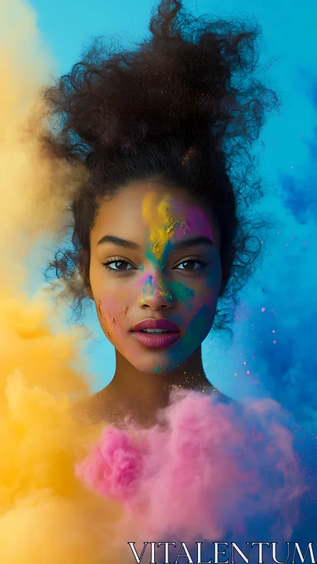 Color-swept portrait in dreamy clouds of bright pigment.