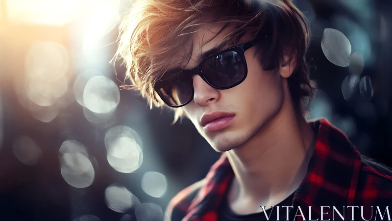 Backlit portrait of young man in sunglasses with bokeh glow