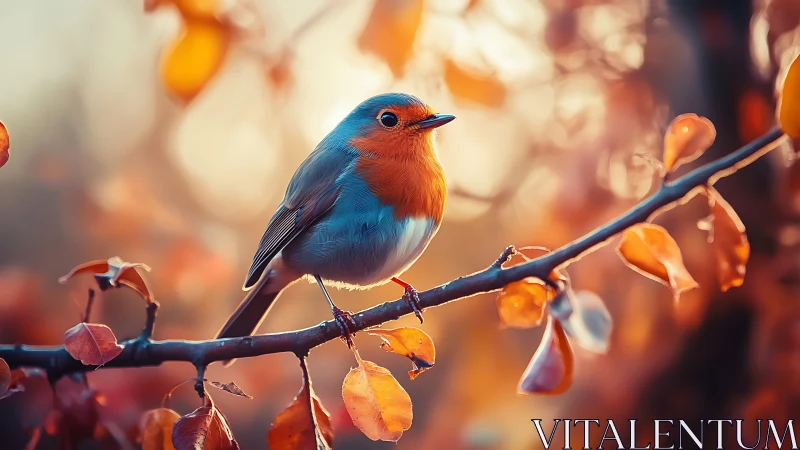 Vibrant Robin on Autumn Branch in Warm, Soft-Focus Photography.
