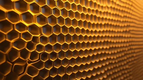 Golden honeycomb pattern in abstract geometric close-up style.