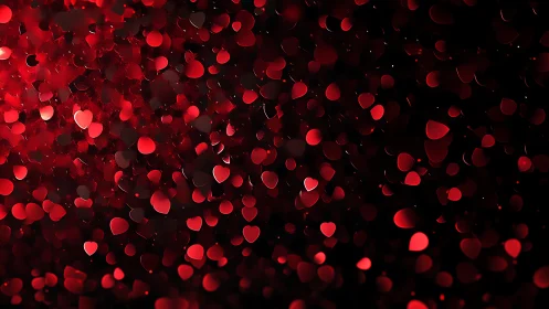 Dense red heart-shaped bokeh field with high contrast depth layering
