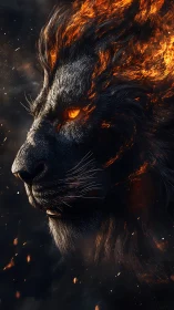 Fiery digital lion profile with glowing ember mane.