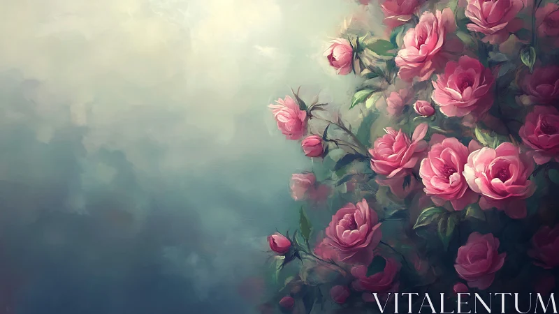 Misty Pink Roses Blooming Through Soft Dreamscape