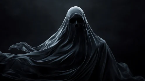 Volumetric shrouded wraith rendered in high-contrast chiaroscuro.