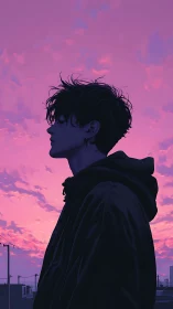 Midnight dreamer outlined against electric cotton skies.