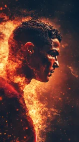 Blazing striker silhouette crowned in roaring ember armor.