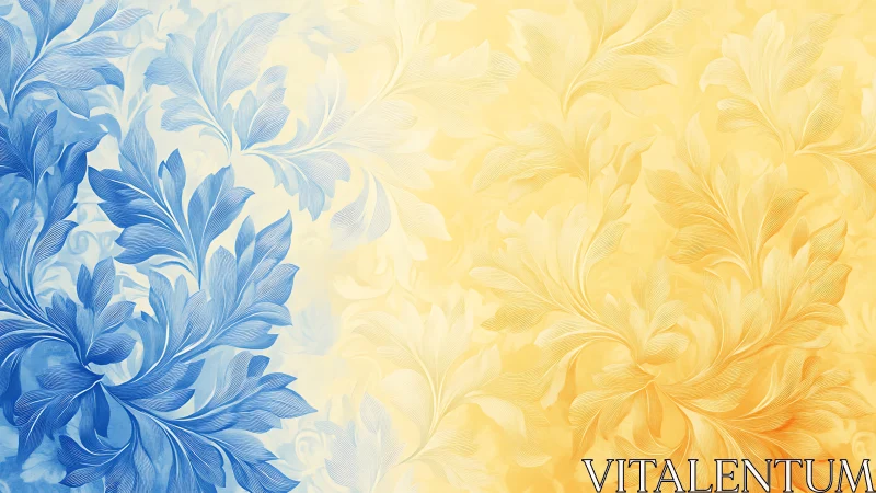 Soft blue and golden leaves drifting toward each other.