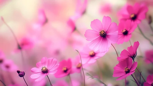 Cosmos Blooms Dancing in Soft Pink Dreams.