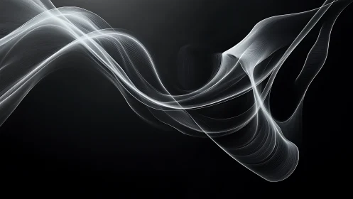 Luminous white wave ribbons curve across deep black field