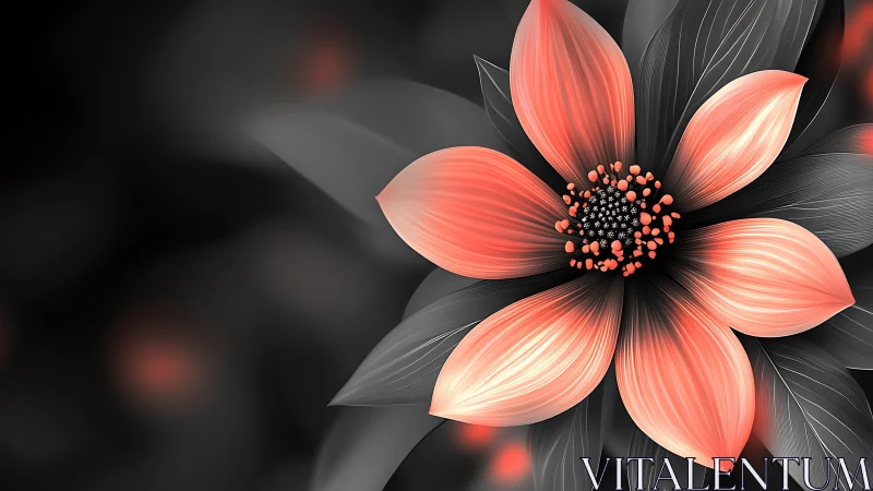 Digital Coral Bloom Against Charcoal Backdrop.