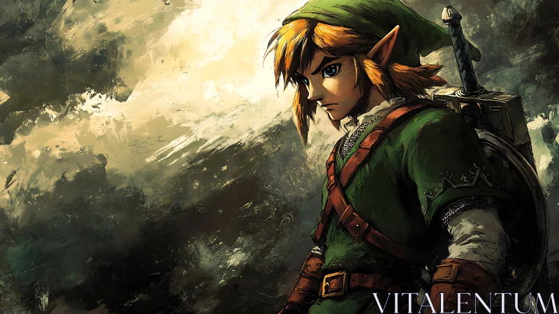 Elf warrior stands tense in painterly storm backdrop