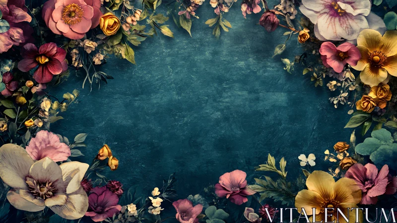 Floral Border Arrangement Against Teal Textured Background