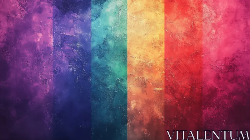 Textured rainbow color stripes forming abstract gradient wall.