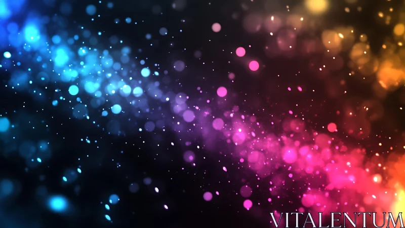 Vibrant abstract bokeh lights in blue, pink, and gold tones.
