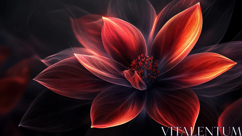 Luminous red flower blooms like living ember in dark void