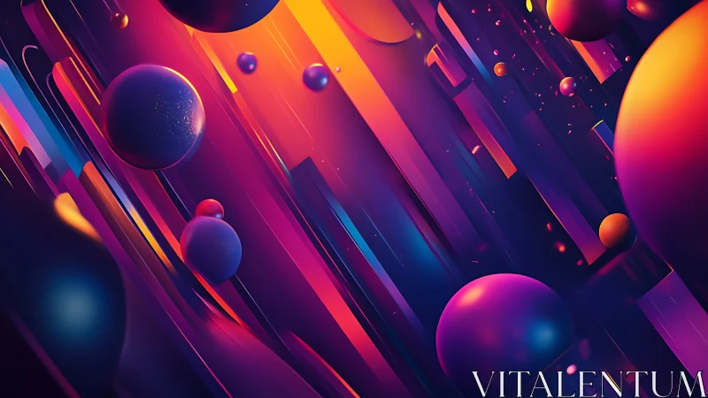 Neon spheres and angular forms in abstract digital space.