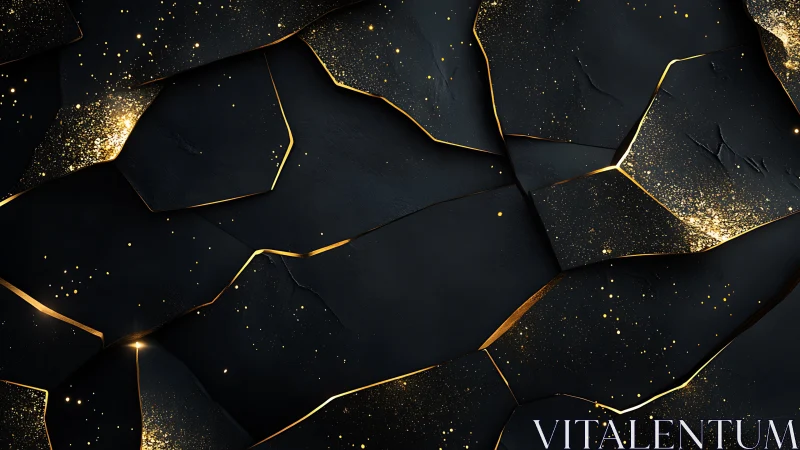 Midnight black shards glow with scattered golden sparks