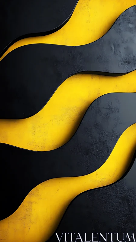 Curving black ribbons over textured yellow relief surface.