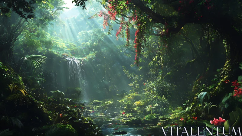 Luminescent Rainforest Sanctuary: Digital Composition.