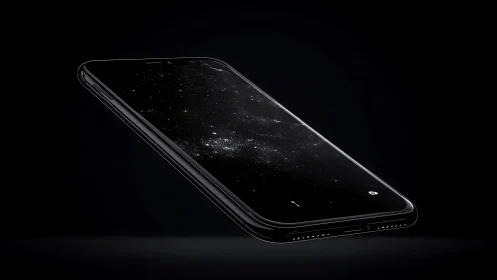 Black smartphone with starfield screen on dark background.