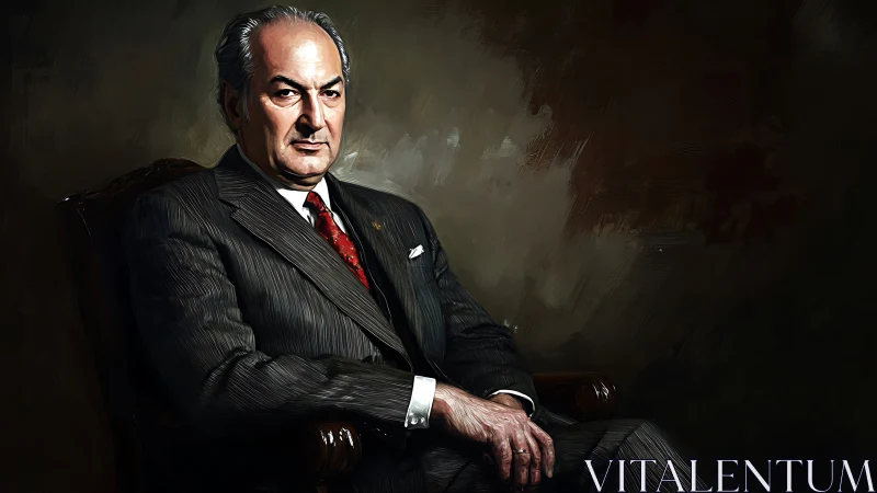 Stoic gentleman in charcoal suit against stormy silence.