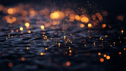 Golden sparkles dancing gently above rippling midnight water.