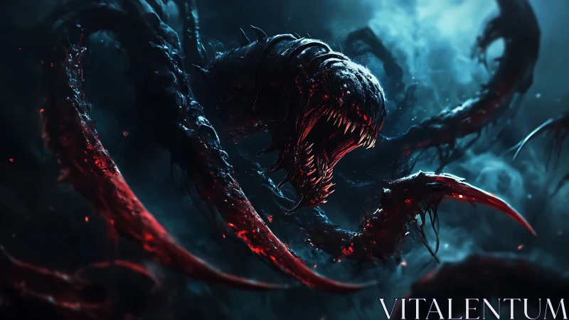 Nightmare abyss creature unleashes seething crimson tendrils