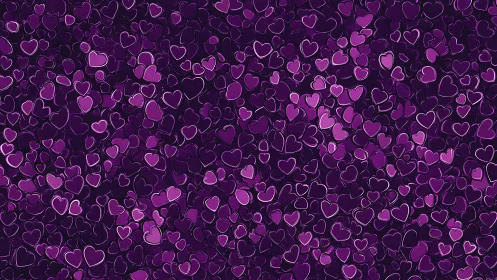 Dense array of outlined and filled heart shapes in purple tones.