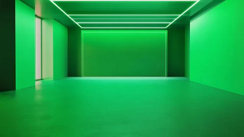 Green rectangular room uses linear LED ceiling and wall lights