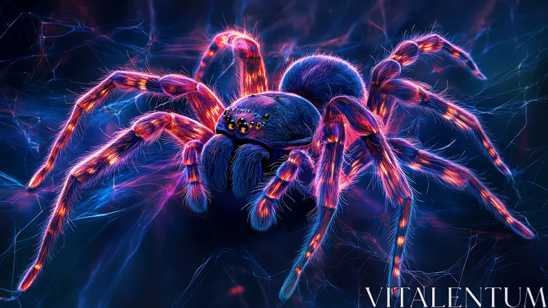 Bioluminescent tarantula rendered in neon chromatographic detail