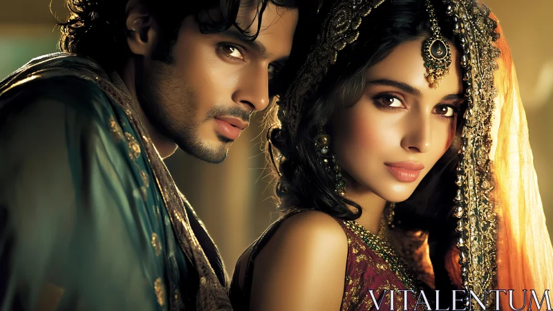 Gilt-Draped Reverie: A South Asian Romance in Molten Light.