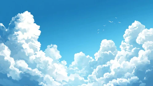 Sunlit daydream clouds drifting across clear blue sky.