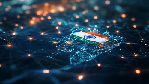 India digital network map glowing with data connections.