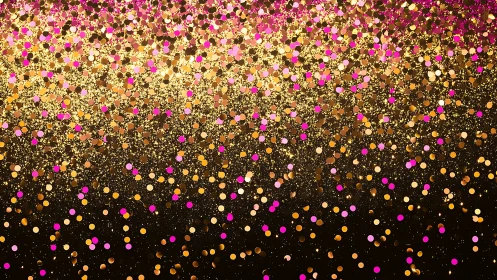 Gold and pink confetti gradient sparkles over dark background
