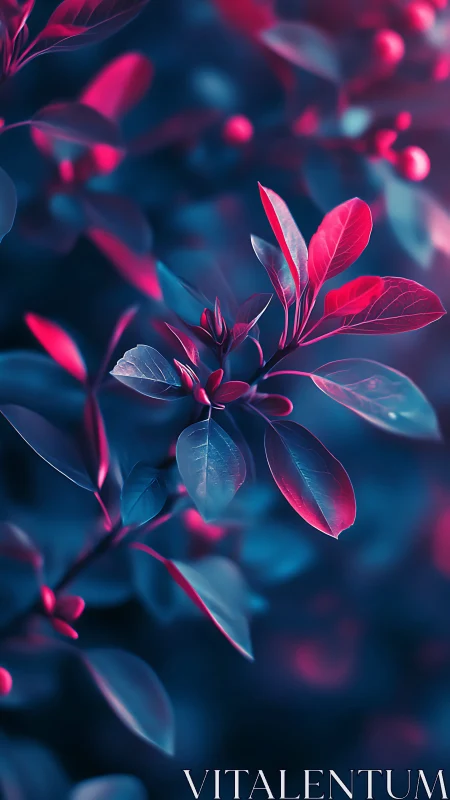 Neon tinted leaves form closeup foliage against dark background