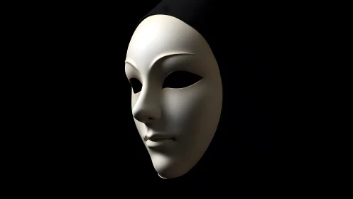 Elegant White Mask in Dramatic Lighting, Minimalist Art Style.