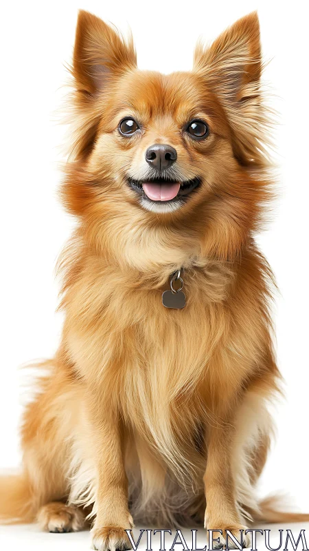 High-resolution portrait of long-haired small dog on white background