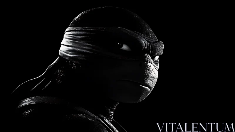 Brooding masked turtle warrior rendered in stark side light