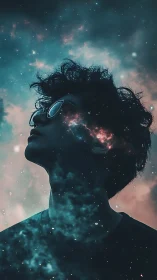 Star-filled double exposure portrays a dreaming cosmic soul