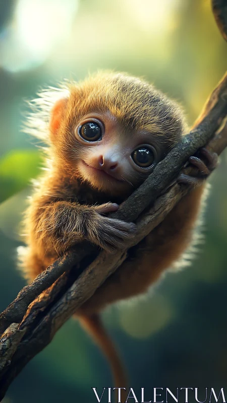 High‑detail digital render of wide‑eyed arboreal infant primate.