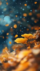 Macro study of ginkgo foliage with bokeh particulate field.