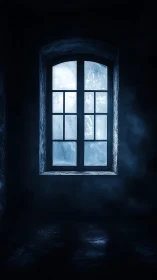 Frosted midnight window quietly invents its own ghost light