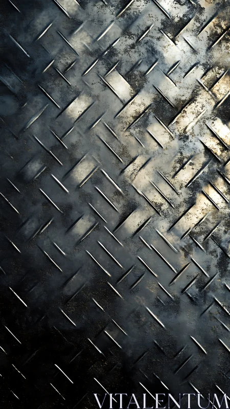 Weathered metal diamond plate catches light with quiet strength