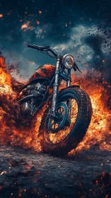 Motorcycle drives through intense fire and flying sparks