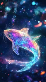 Starlit rainbow koi glides gently through a dreamy cosmic sea