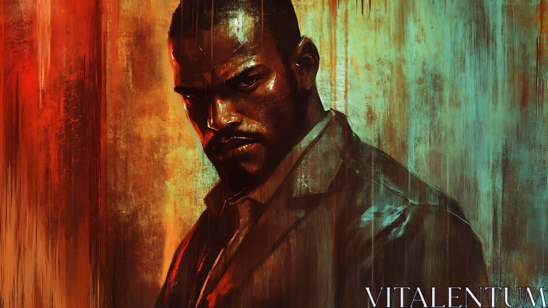 Chromatic enforcer portrait under turbulent brush stratification.