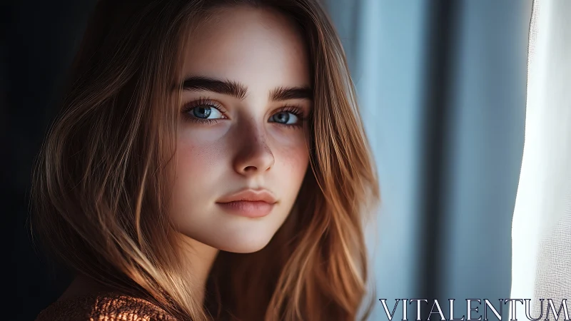 Portrait of young woman rendered in soft directional window light