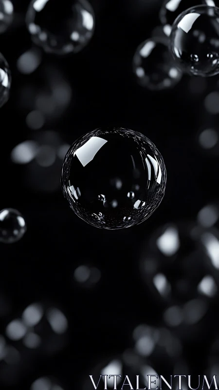 Gleaming soap bubbles drift gently in a soft dark space