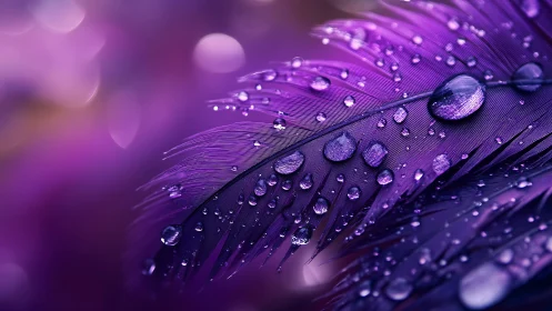 Dreamy purple feather kissed by sparkling raindrops.