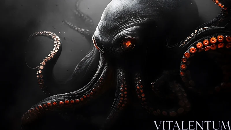 Midnight leviathan studies intruders with molten ember eyes